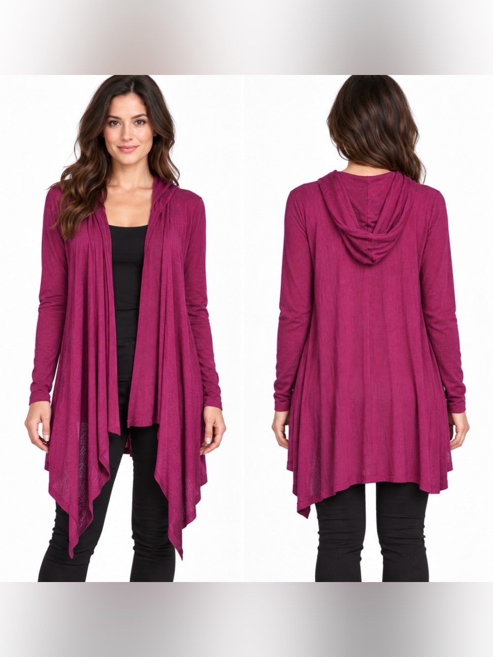 Market Draped Waterfall Hooded Cardigan in Berry Size Medium